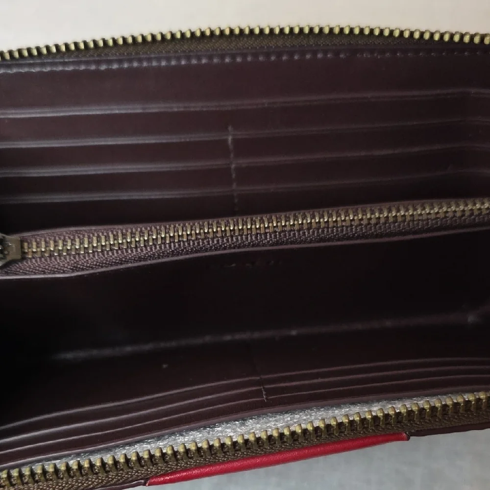 Coach Signature Brown and Red Zip Wallet - Picture 6 of 8
